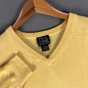 Jos A Bank Sweater Medium Yellow Cashmere Knit Travelers Collection Old Money